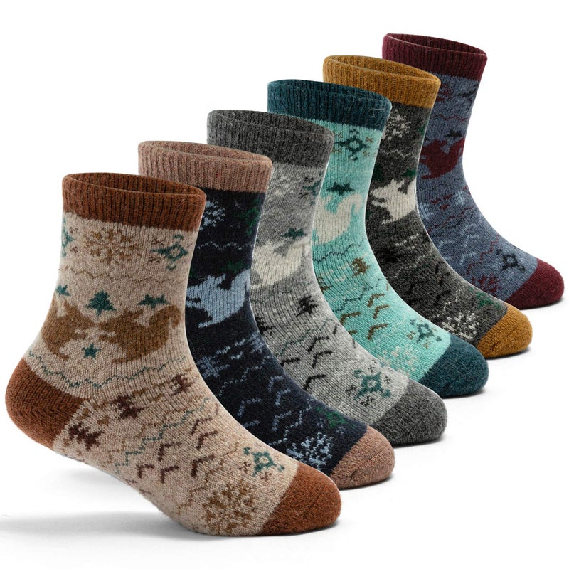 HowJoJo Boys Wool Socks Kids Winter Warm Socks Thick Crew Socks 6 Pack 6-8 Years - Image 1